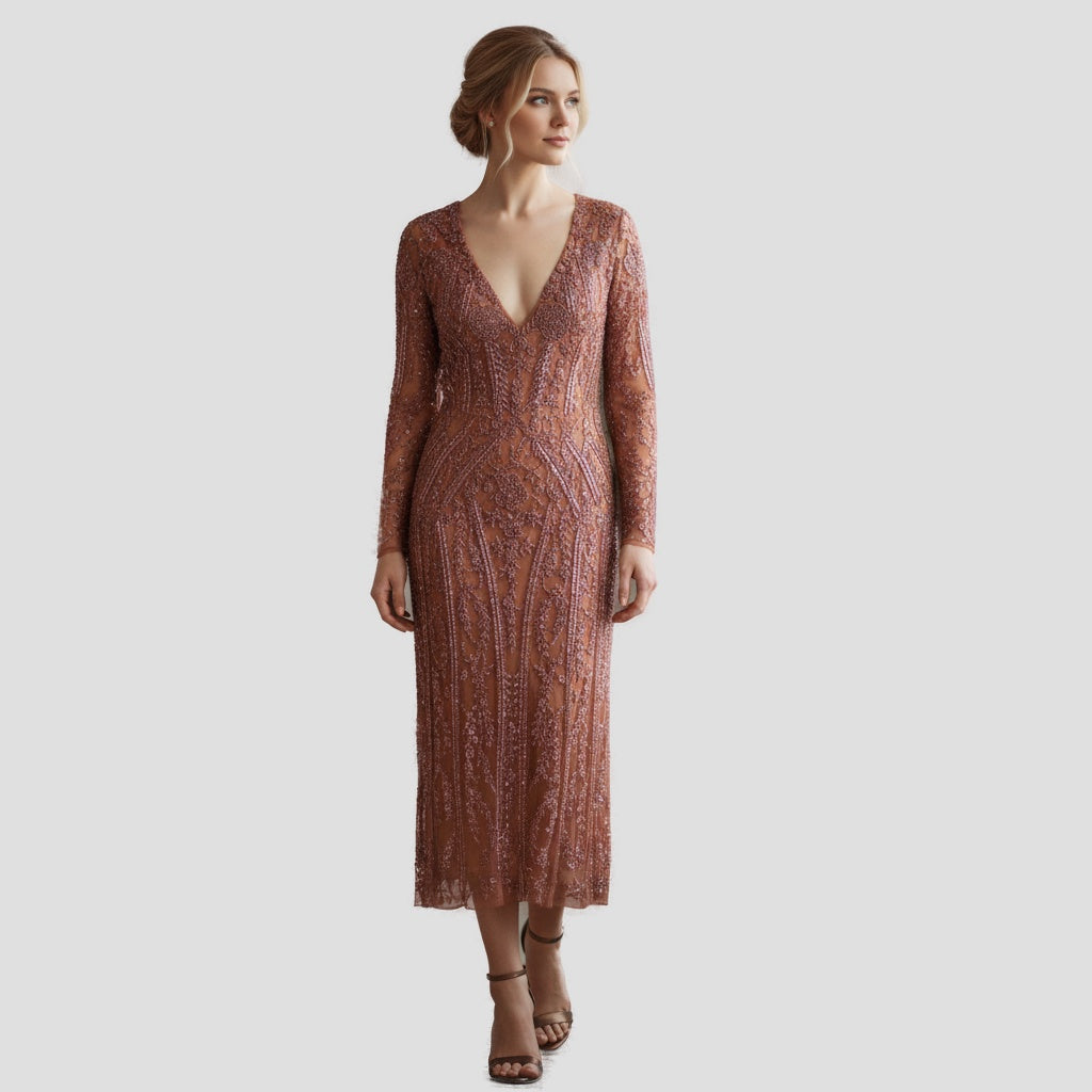 Show-Stopping Copper Embroidered Gala Dress