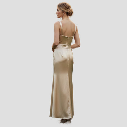 Dazzling Champagne Silk Gown for Red-Carpet Moments