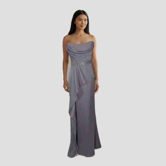 Dazzling Lavender Satin Gown with Glamorous Embellishments