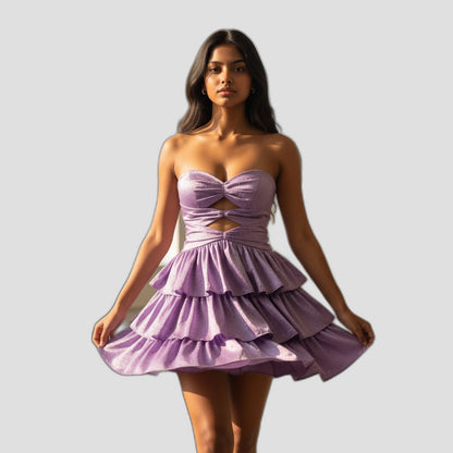 Chic Lavender Tiered Mini Dress - Perfect for Parties & Events