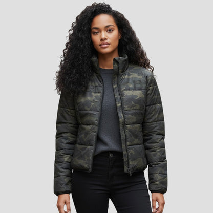 Moto Puffer Jacket Camouflage - Zip Up & Stand Out!
