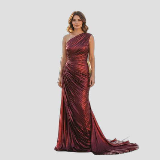 Elegant Burgundy Pleated Maxi Dress for Formal Occasions