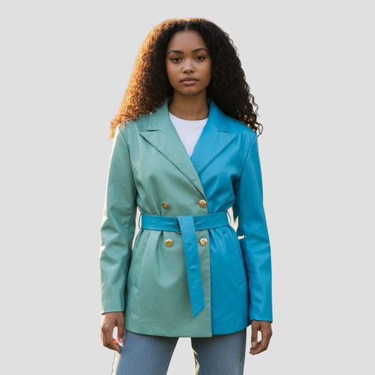Bold Two-Tone and Leather Belted Blazer