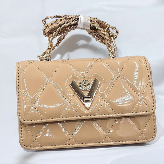 GlossyNude Bag with Chain Strap - Perfect for Your Essentials!