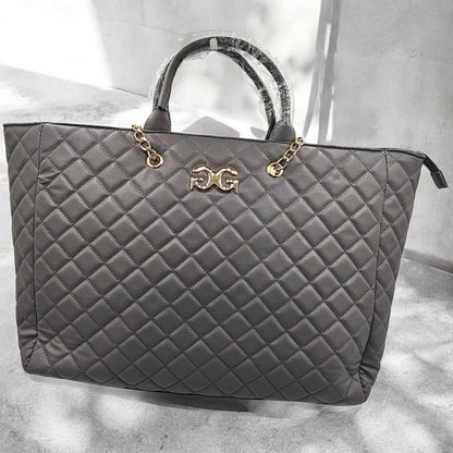 Quilted Tote Handbag with Gold Chain Handles