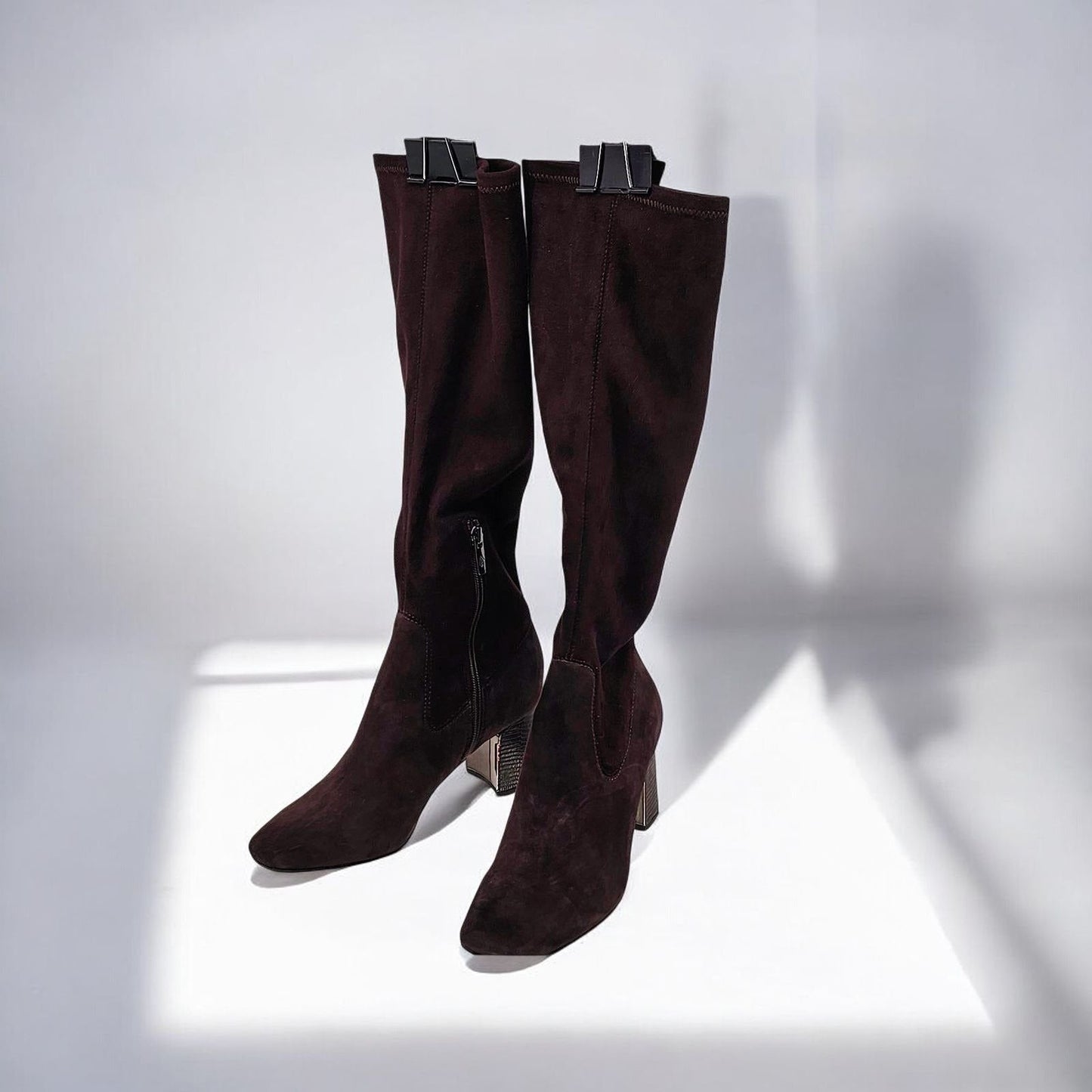 Chic Chocolate Suede Knee-High Boots with Block Heel
