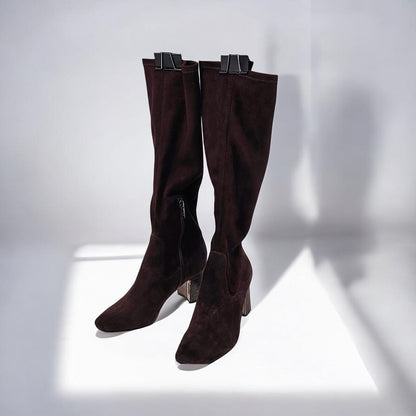 Chic Chocolate Suede Knee-High Boots with Block Heel