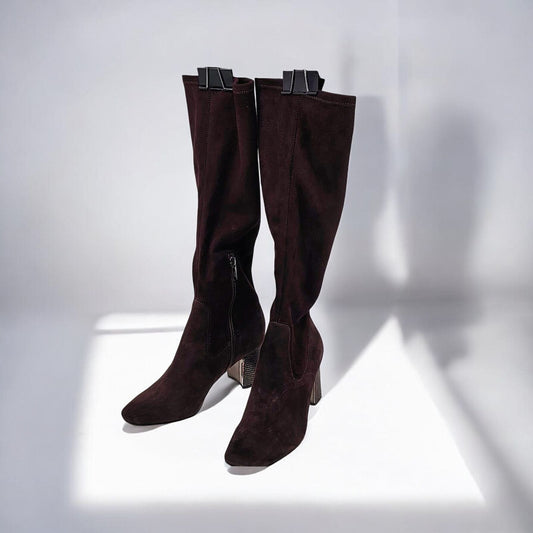 Chic Chocolate Suede Knee-High Boots with Block Heel