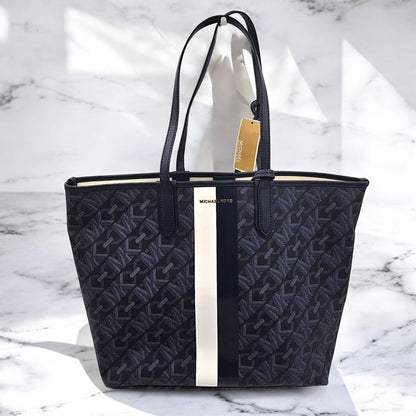 Logo Stripe Tote Handbag with Matching Pouch