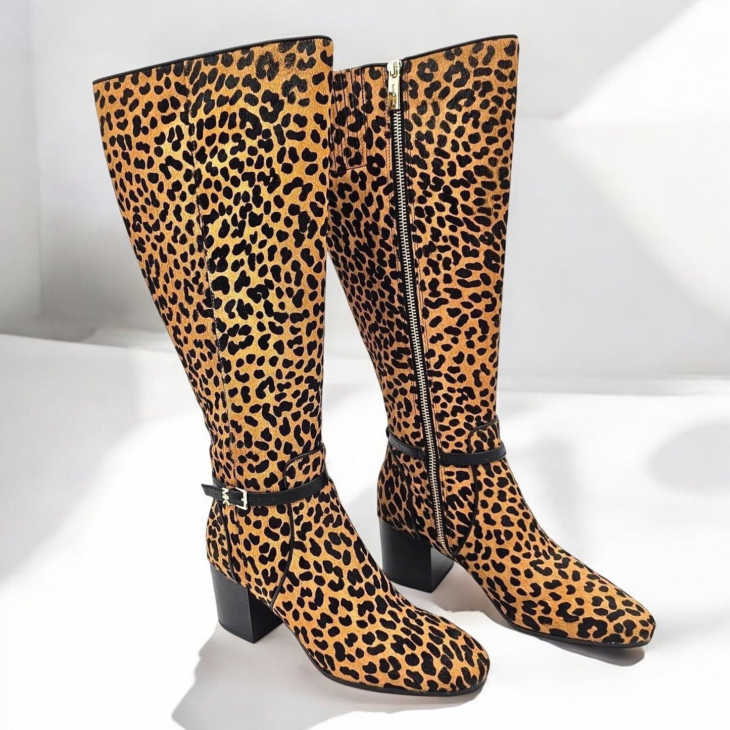 Ella Leopard Print Calf Hair Block Heel Boot