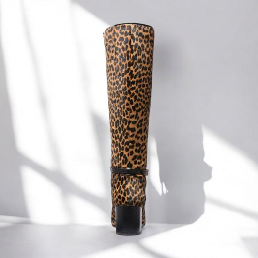 Ella Leopard Print Calf Hair Block Heel Boot