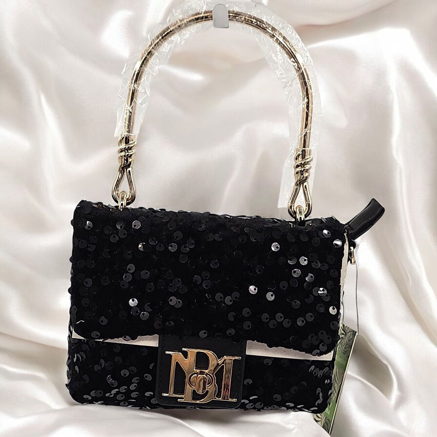 Sparkly Sequin Shoulder Handbag with Elegant Gold Handle