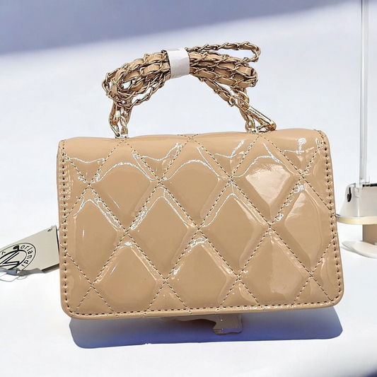 GlossyNude Bag with Chain Strap - Perfect for Your Essentials!