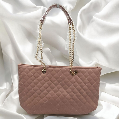 Chic Quilted Vegan Leather Shoulder Bag with Gold Chain Straps