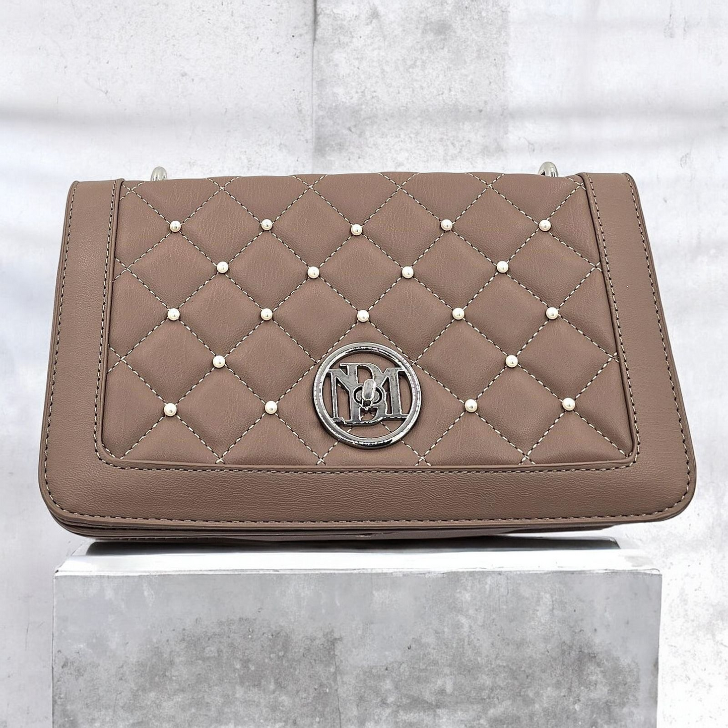 Elegant Quilted Pearl-Studded Crossbody Handbag