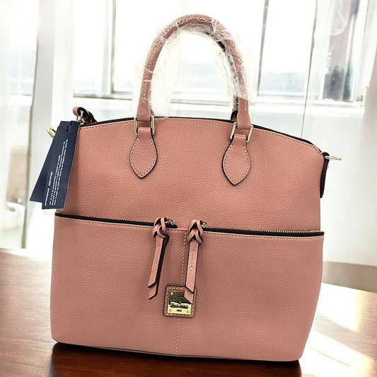 Pebble Grain Double Pocket Satchel Rose