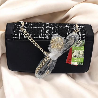 Chic Vegan Leather Tweed Shoulder Bag