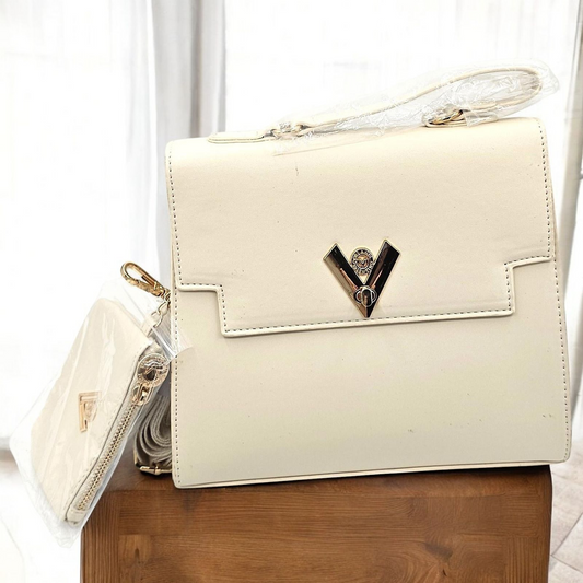 Elegant V-Logo Satchel with Bonus Petite Pouch