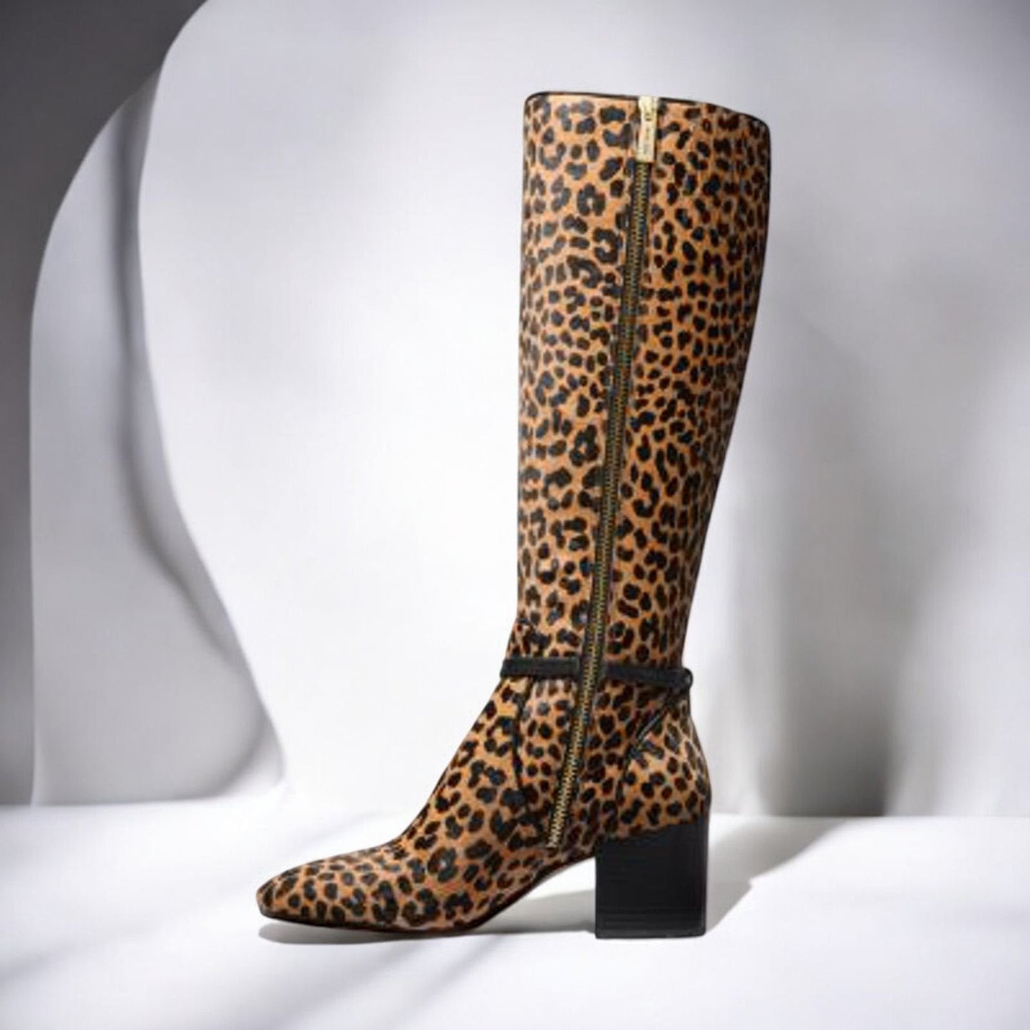 Ella Leopard Print Calf Hair Block Heel Boot