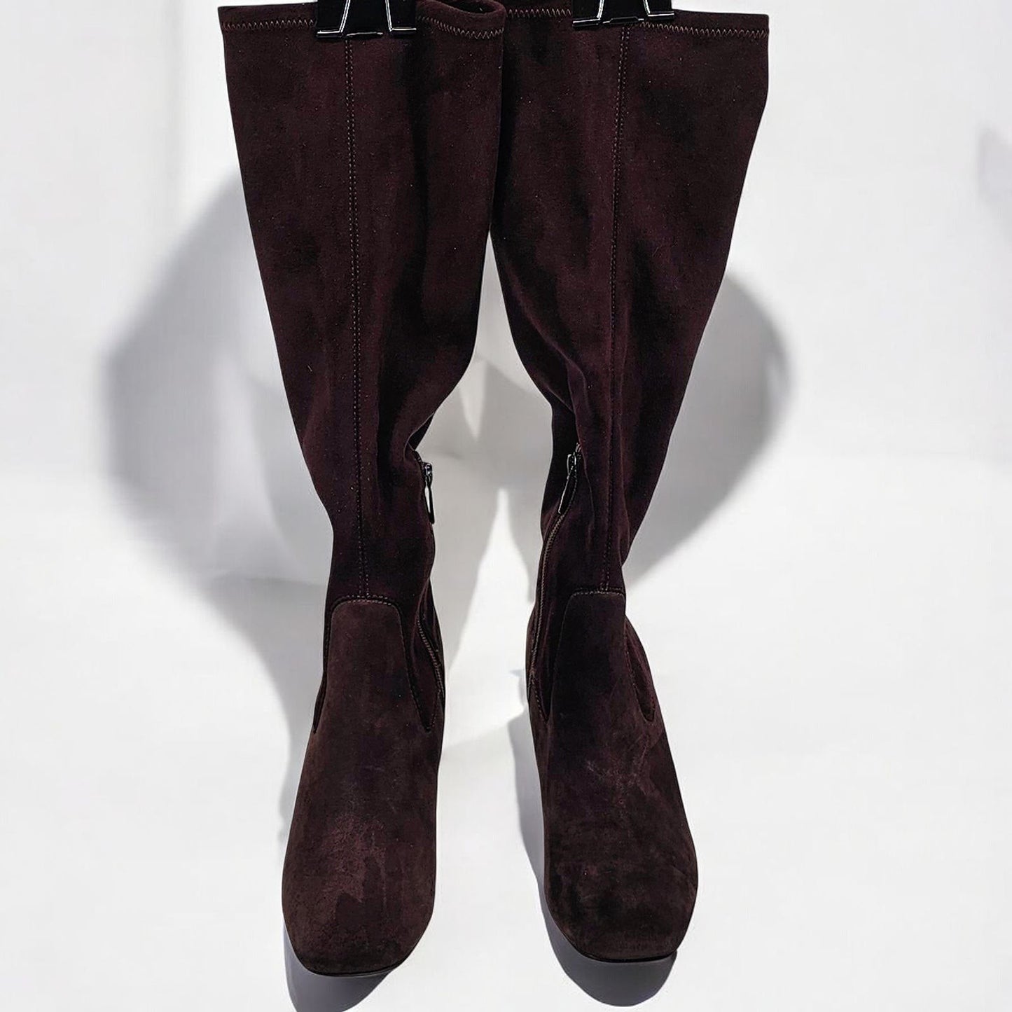 Chic Chocolate Suede Knee-High Boots with Block Heel