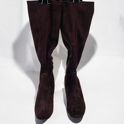 Chic Chocolate Suede Knee-High Boots with Block Heel