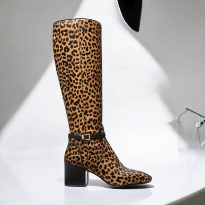 Ella Leopard Print Calf Hair Block Heel Boot