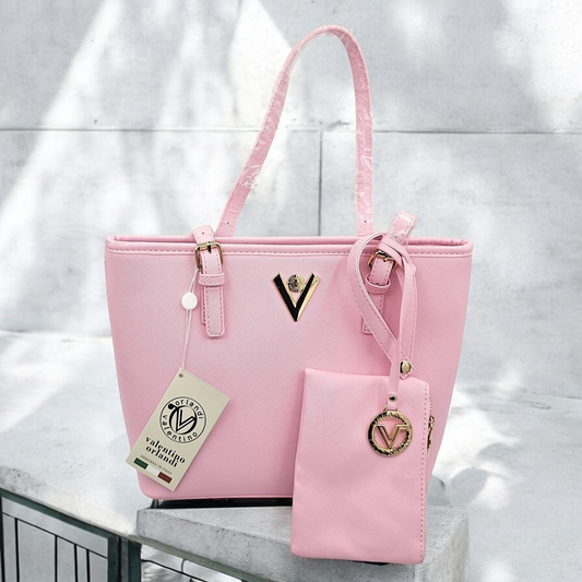 Elegant Valentino Gianni Tote Handbag with Matching Pouch