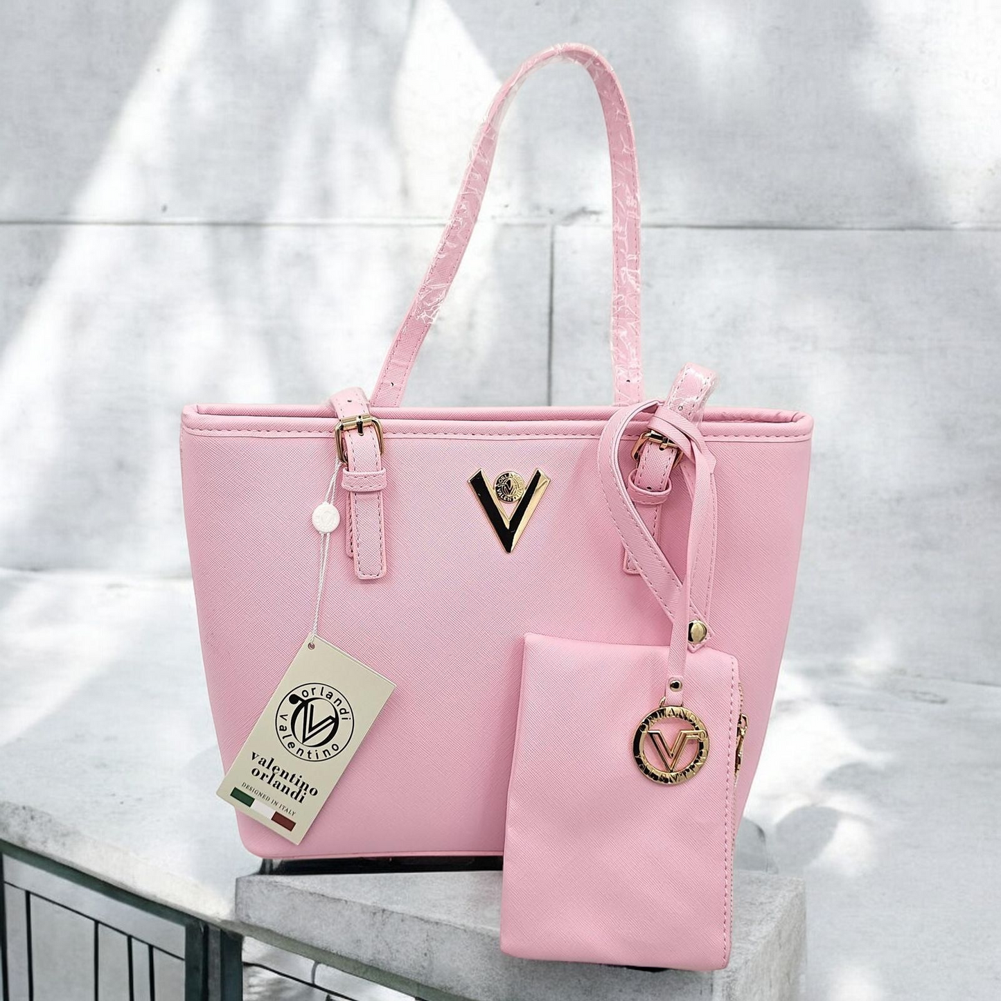 Chic Valentino Gianni Tote Bag with Matching Pouch - Carry Your Essentials,