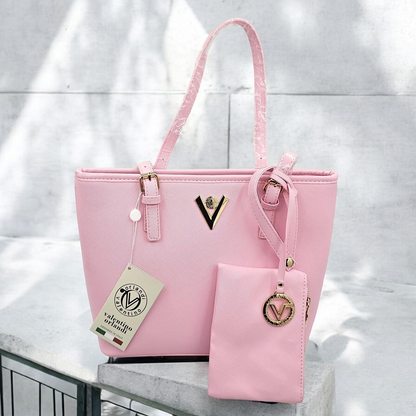 Chic Valentino Gianni Tote Bag with Matching Pouch - Carry Your Essentials,