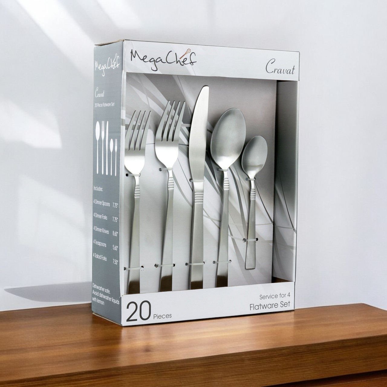 Mega Chef Cravat 20 Piece Flatware Utensil Set, Stainless Steel Silverware Metal Service for 4 in M
