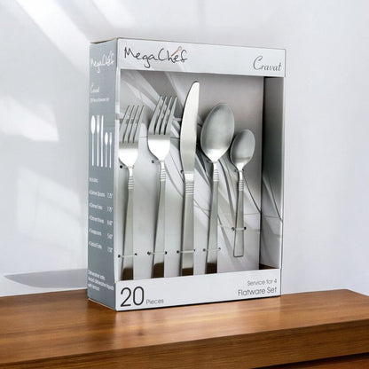 Mega Chef Cravat 20 Piece Flatware Utensil Set, Stainless Steel Silverware Metal Service for 4 in M
