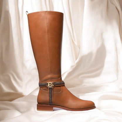 Mindy Leather and Signature Logo Trim Boot 8 Wide