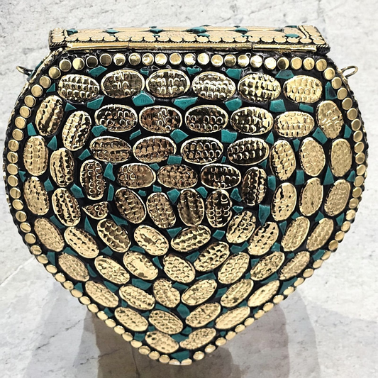 Glamorous Gold-Tone Studded Heart-Shaped Clutch Purse