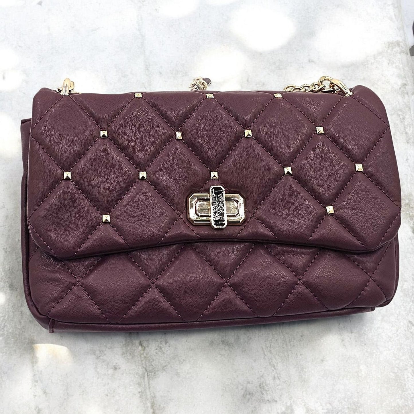 Quirky Quilted Plum Shoulder Handbag with Studded Charm