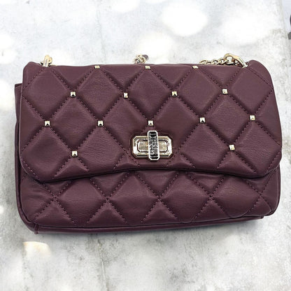 Quirky Quilted Plum Shoulder Handbag with Studded Charm