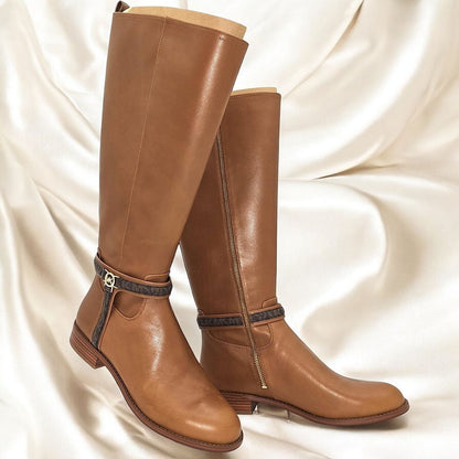 Mindy Leather and Signature Logo Trim Boot 8 Wide