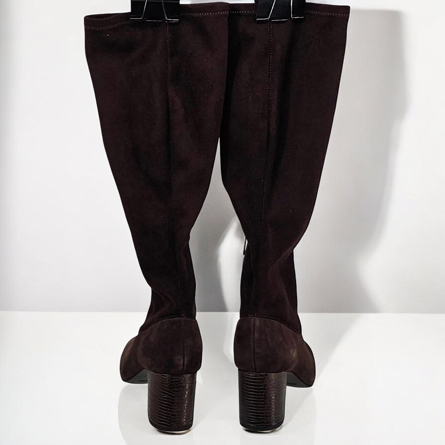 Chic Chocolate Suede Knee-High Boots with Block Heel