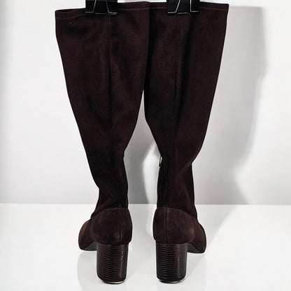 Chic Chocolate Suede Knee-High Boots with Block Heel