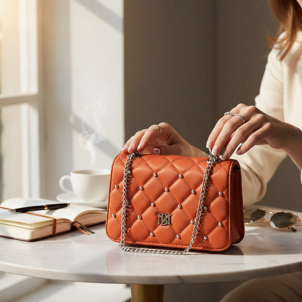 Chic Quilted Crossbody Bag with Pearl Studs