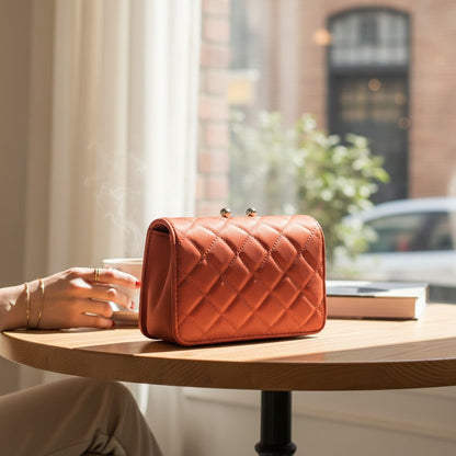Elegant Quilted Crossbody Handbag with Pearl Studs