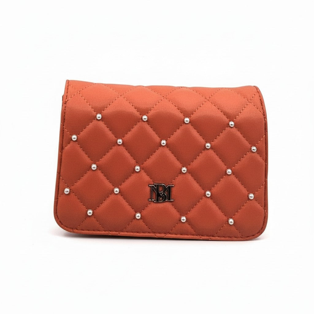 Elegant Quilted Crossbody Handbag with Pearl Studs