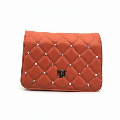 Elegant Quilted Crossbody Handbag with Pearl Studs