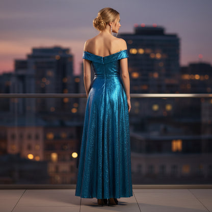 Dazzling Sapphire Shimmer Gown with Dramatic Cascade