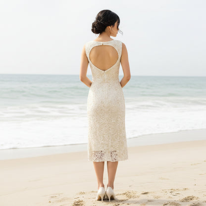 Bold Champagne Lace Dress with Mesmerizing Back Cutout