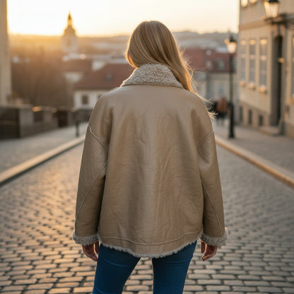 Bold Tan Reversible Shearling Jacket: Fierce Winter Warmth