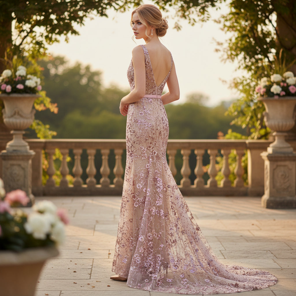 Dazzling Rose Gold Sequin Gown for Show-Stopping Nights