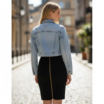 Retro-Cool Cropped Denim Jacket with Heart Elbow Patches