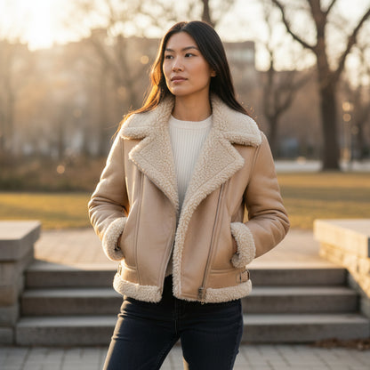 Bold Tan Reversible Shearling Jacket: Fierce Winter Warmth