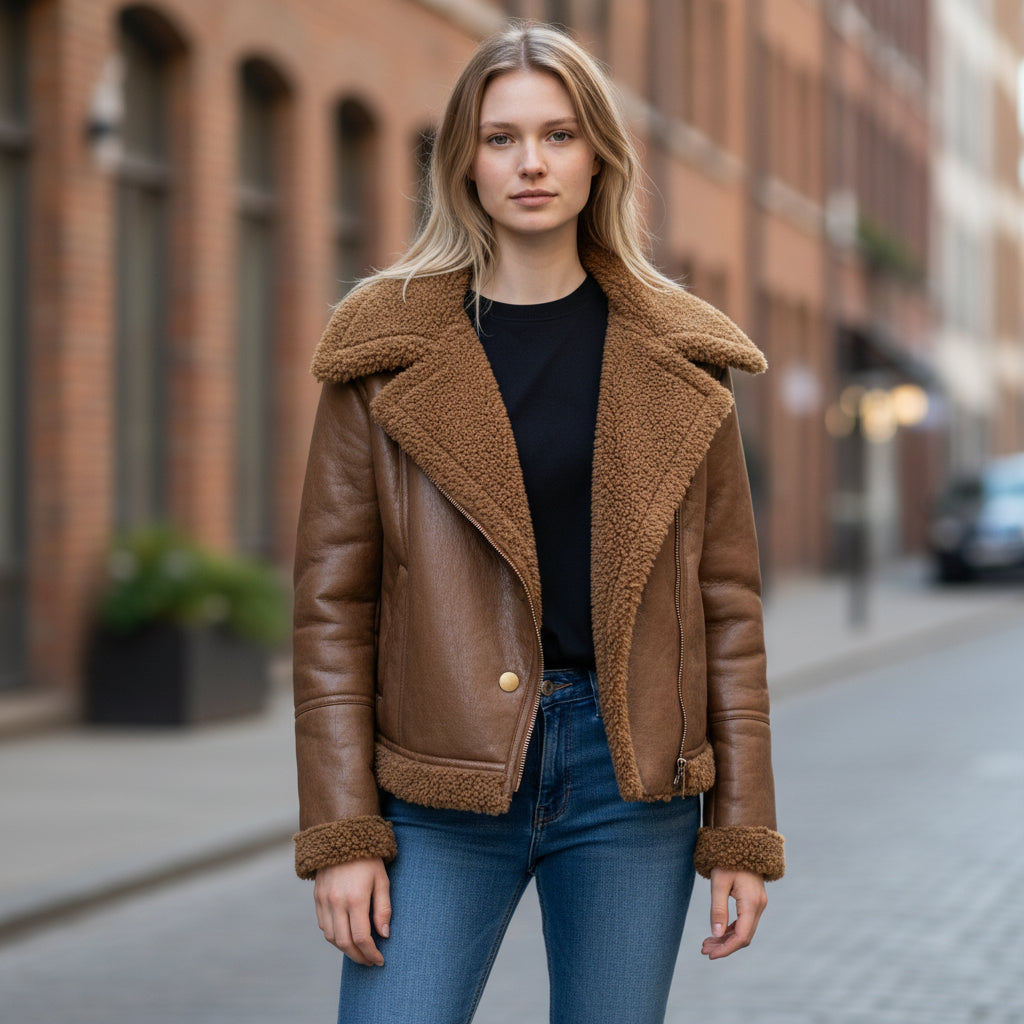 Fierce Cognac Reversible Shearling Jacket: Cozy Command for Every Adventure