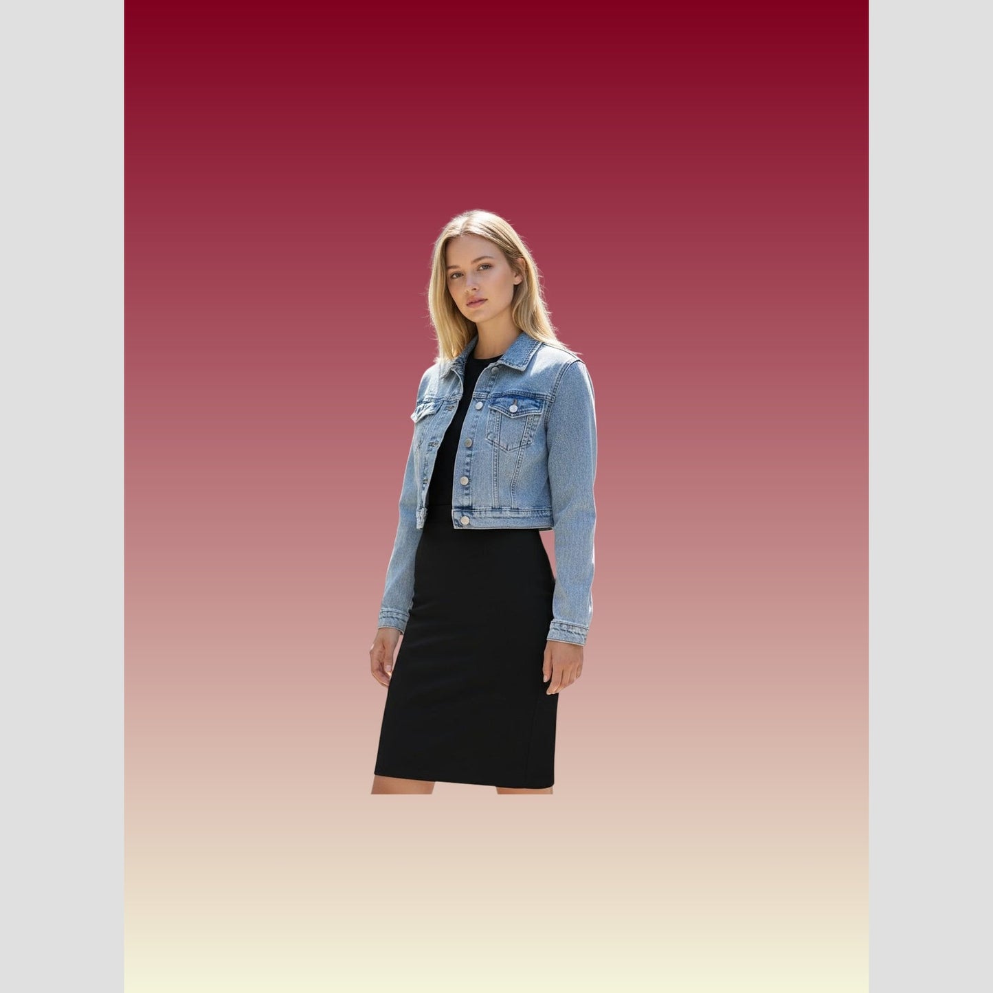 Retro-Cool Cropped Denim Jacket with Heart Elbow Patches